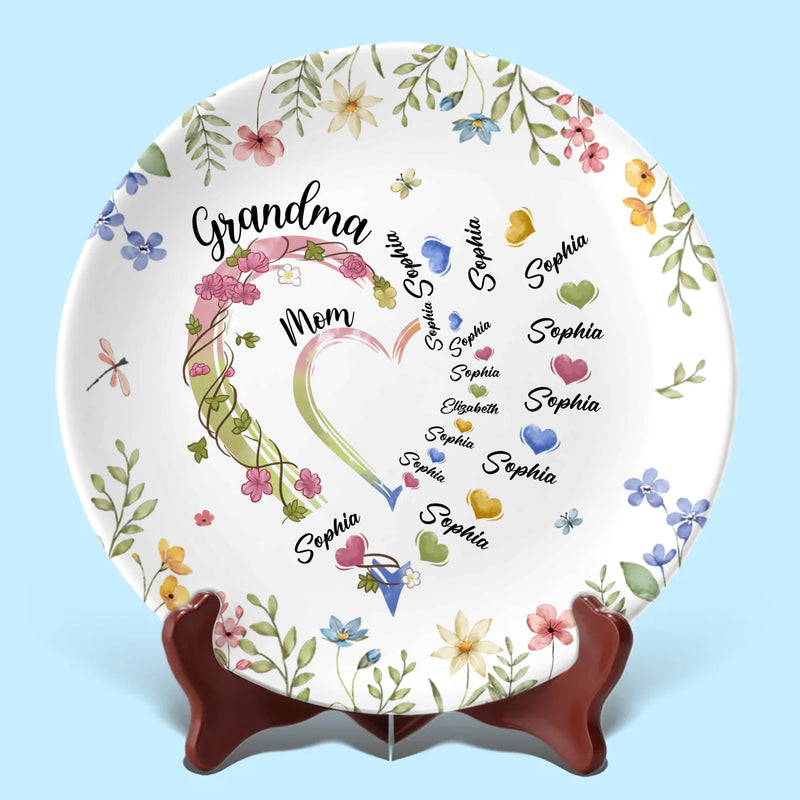 Grandma's Love Is The Heart Of Our Family - Family Personalized Custom Ceramic Plate - Mother's Day, Gift For Mom, Grandma