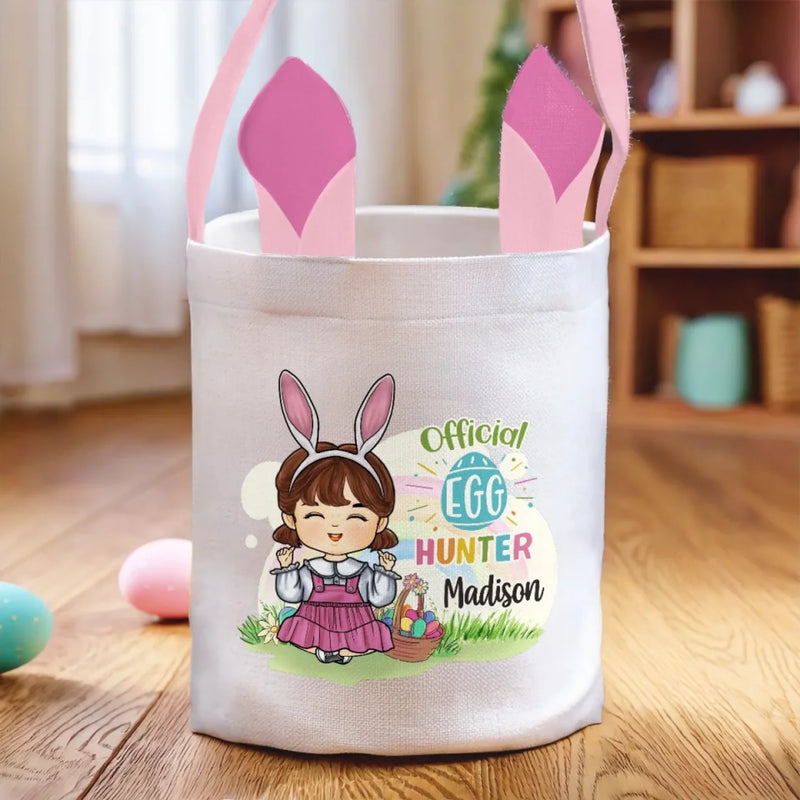 I'm An Official Egg Hunter - Family Personalized Custom Bunny Basket, Tote With Bunny Ears  - Easter Gift For Kids Egg Hunt, Family Members