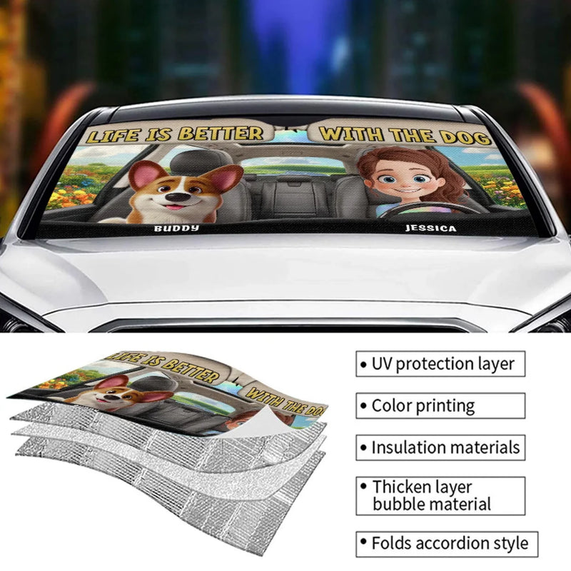 Paws & Drive, The Perfect Ride - Dog Personalized Custom Auto Windshield Sunshade, Car Window Protector - Gift For Pet Owners, Pet Lovers