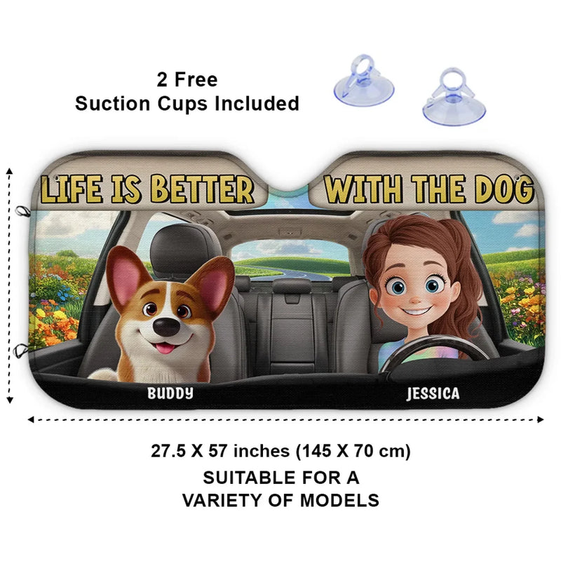 Paws & Drive, The Perfect Ride - Dog Personalized Custom Auto Windshield Sunshade, Car Window Protector - Gift For Pet Owners, Pet Lovers