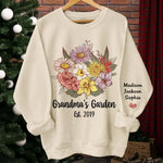 Each Flower Tells A Story, Every Name Holds Love - Family Personalized Custom Unisex Sweatshirt, Hoodie With Design On Sleeve - Mother's Day, Gift For Grandma