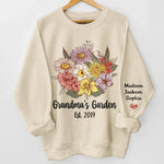 Each Flower Tells A Story, Every Name Holds Love - Family Personalized Custom Unisex Sweatshirt, Hoodie With Design On Sleeve - Mother's Day, Gift For Grandma