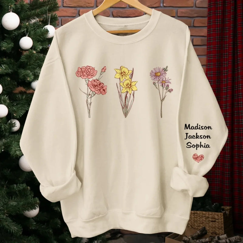 Family Is The Most Beautiful Garden Of All - Family Personalized Custom Unisex Sweatshirt, Hoodie With Design On Sleeve - Mother's Day, Gift For Mom, Grandma