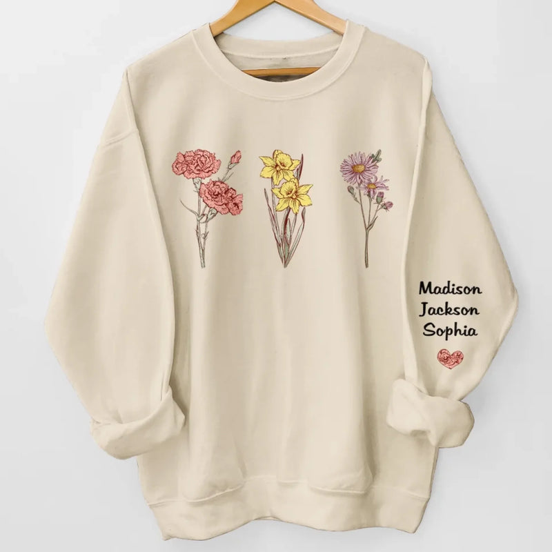 Family Is The Most Beautiful Garden Of All - Family Personalized Custom Unisex Sweatshirt, Hoodie With Design On Sleeve - Mother's Day, Gift For Mom, Grandma