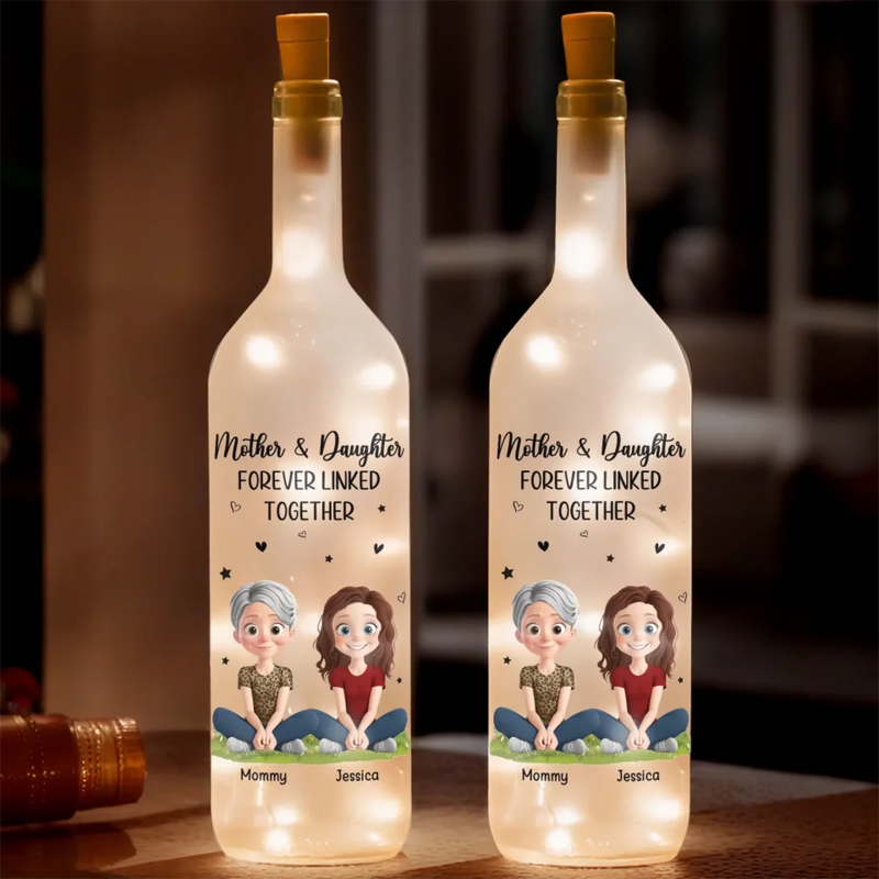 The Love Between Mother & Daughter Knows No Distance - Family Personalized Custom Bottle Lamp - Mother's Day, Gift For Mom, Daughter