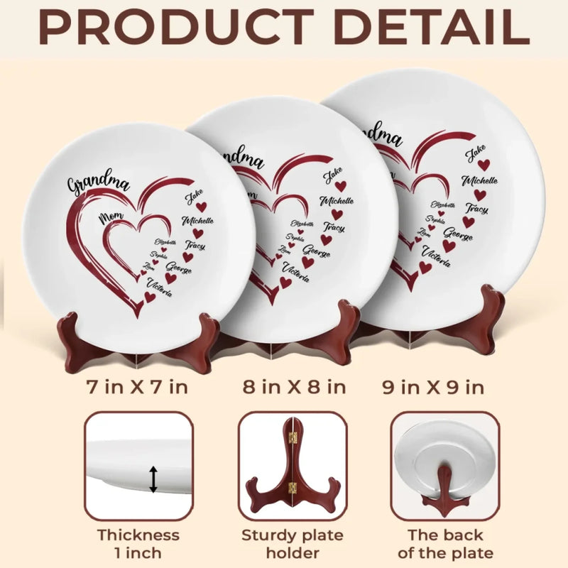 Grandma’s Heart, Our Forever Home - Family Personalized Custom Ceramic Plate - Mother's Day, Gift For Mom, Grandma