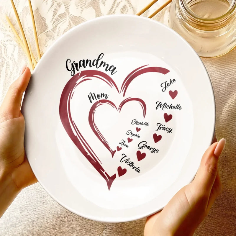 Grandma’s Heart, Our Forever Home - Family Personalized Custom Ceramic Plate - Mother's Day, Gift For Mom, Grandma