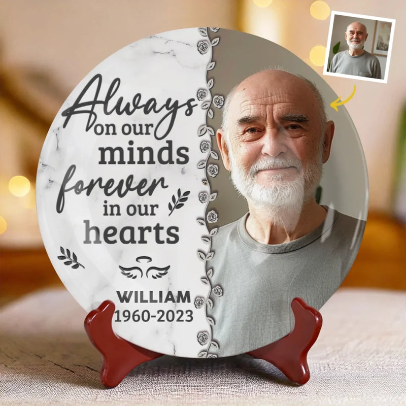 Custom Photo Their Memory Lives On In Us - Memorial Personalized Custom Ceramic Plate - Sympathy Gift For Family Members