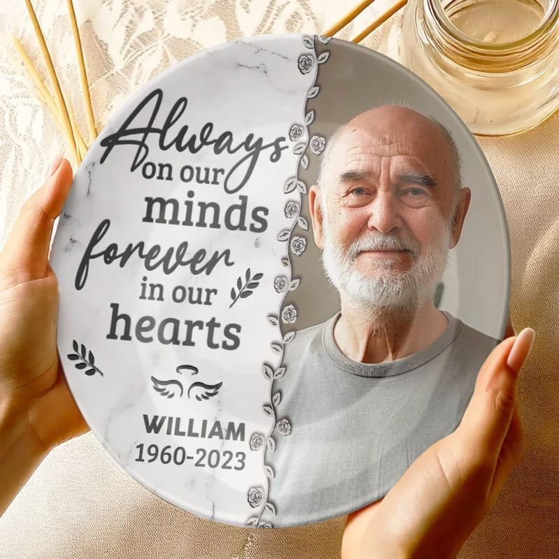 Custom Photo Their Memory Lives On In Us - Memorial Personalized Custom Ceramic Plate - Sympathy Gift For Family Members