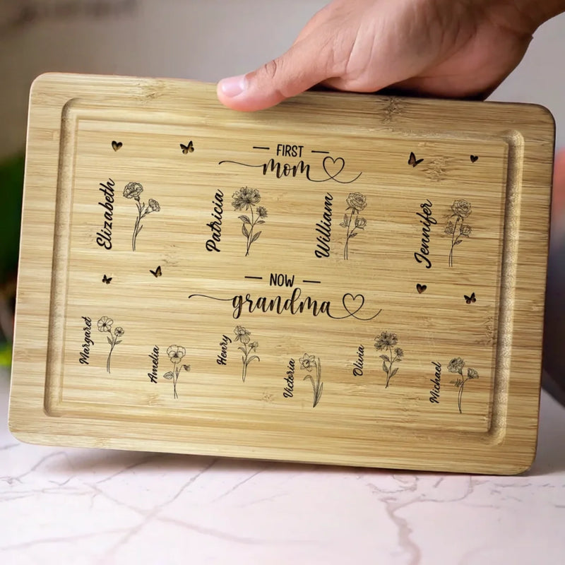 First Mom Now Grandma - Family Personalized Custom Engraved Wooden Cutting Board - Mother's Day, Gift For Mom, Grandma