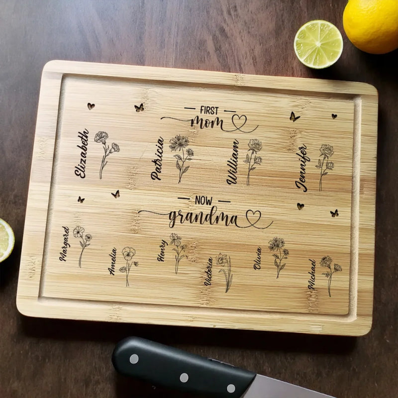 First Mom Now Grandma - Family Personalized Custom Engraved Wooden Cutting Board - Mother's Day, Gift For Mom, Grandma