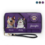 Happiness Is A Wagging Tail - Dog & Cat Personalized Custom Leather Long Wallet - Gift For Dog Lovers, Cat Lovers