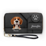 Happiness Is A Wagging Tail - Dog & Cat Personalized Custom Leather Long Wallet - Gift For Dog Lovers, Cat Lovers