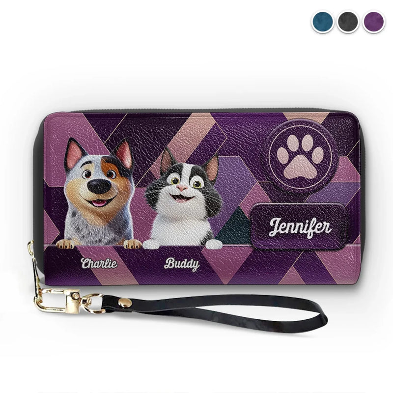 My Heart Belongs To My Pet - Dog & Cat Personalized Custom Leather Long Wallet - Gift For Pet Owners, Pet Lovers