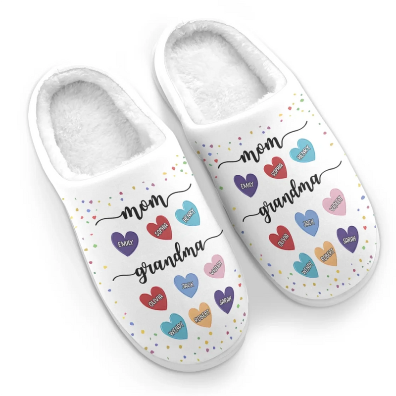 From Grandma To Mom, The Love Never Ends - Family Personalized Custom Fluffy Slippers - Mother's Day, Gift For Mom, Grandma
