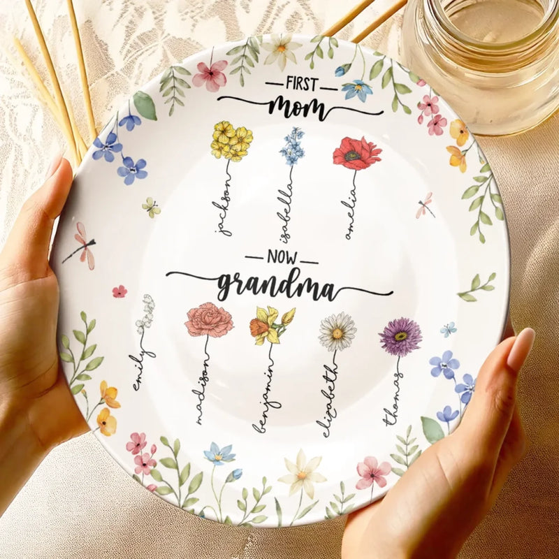 First Came Love, Then Came Family - Family Personalized Custom Ceramic Plate - Mother's Day, Gift For Mom, Grandma