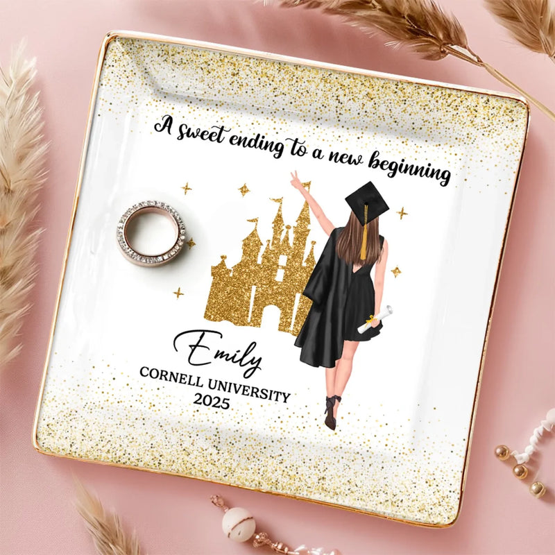 A Sweet Ending To A New Beginning - Family Personalized Custom Full-Print Jewelry Dish - Graduation Gift For Daughter, Sister, Graduate