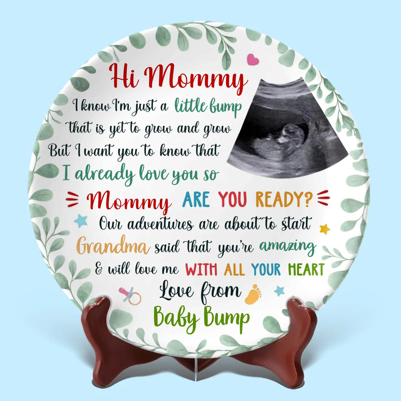 Custom Photo Tiny Kicks, Big Love For Mommy - Family Personalized Custom Ceramic Plate - Mother's Day, Baby Shower Gift, Gift For First Mom