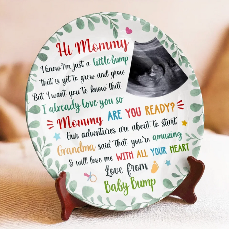 Custom Photo Tiny Kicks, Big Love For Mommy - Family Personalized Custom Ceramic Plate - Mother's Day, Baby Shower Gift, Gift For First Mom