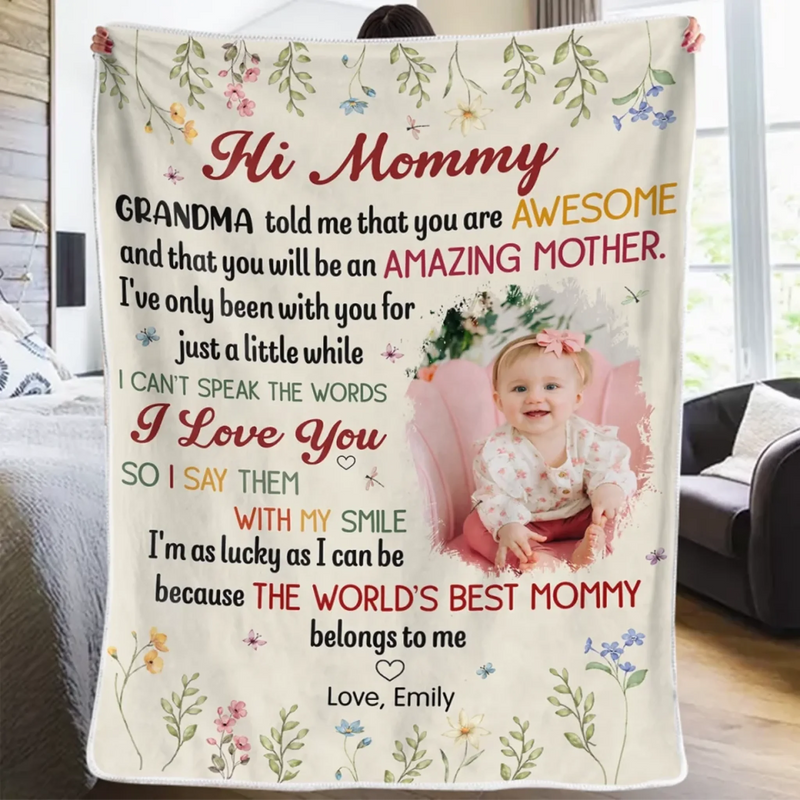Custom Photo The World’s Best Mommy Belongs To Me - Family Personalized Custom Blanket - Mother's Day, Baby Shower Gift, Gift For First Mom