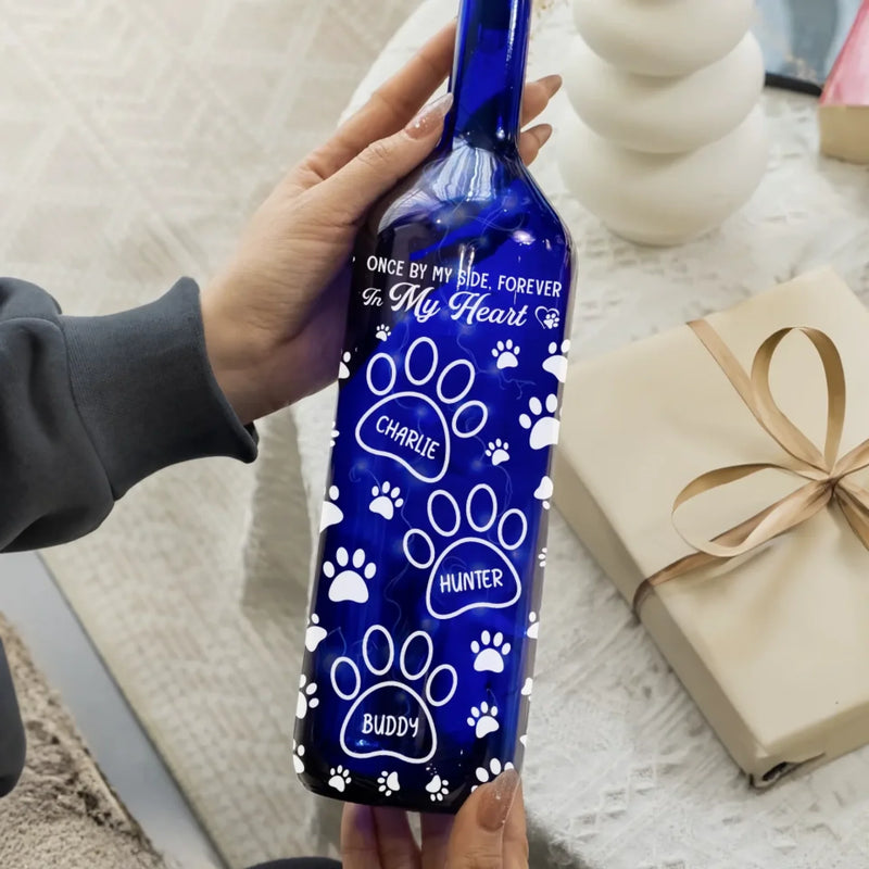 Your Paw Prints Will Always Stay - Memorial Personalized Custom Blue Bottle Lamp - Sympathy Gift For Pet Owners, Pet Lovers