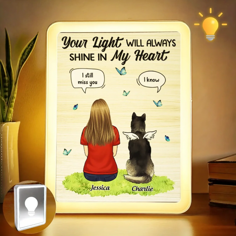 Always In My Heart, Always By My Side - Memorial Personalized Custom LED Mirror Frame Lamp - Sympathy Gift For Pet Owners, Pet Lovers