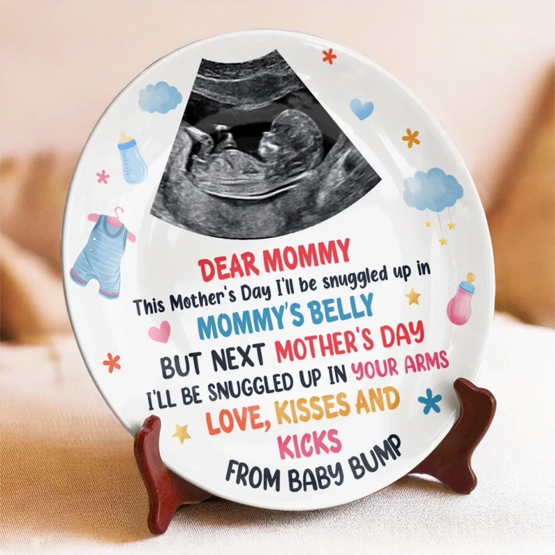Custom Photo A Tiny Gift, A Huge Joy - Family Personalized Custom Ceramic Plate - Mother's Day, Baby Shower Gift, Gift For First Mom