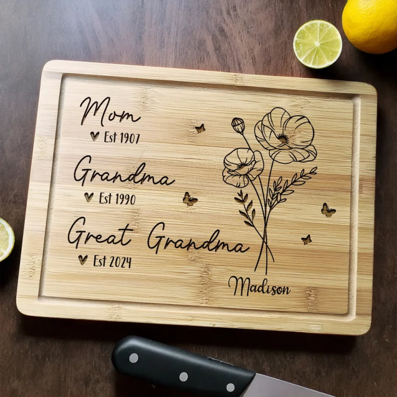 From Mom To Grandma, A Journey Of Love - Family Personalized Custom Engraved Wooden Cutting Board - Mother's Day, Gift For Mom, Grandma