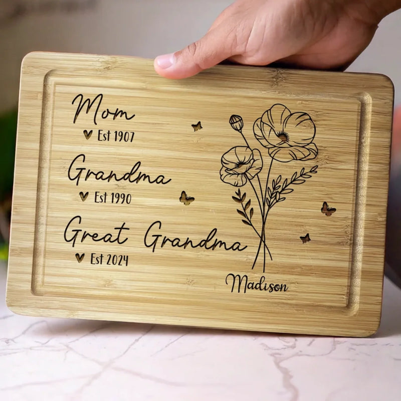 From Mom To Grandma, A Journey Of Love - Family Personalized Custom Engraved Wooden Cutting Board - Mother's Day, Gift For Mom, Grandma