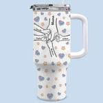 Holding Hands, Holding Hearts - Family Personalized Custom 3D Inflated Effect Printed 40 Oz Stainless Steel Tumbler With Handle - Mother's Day, Gift For Family