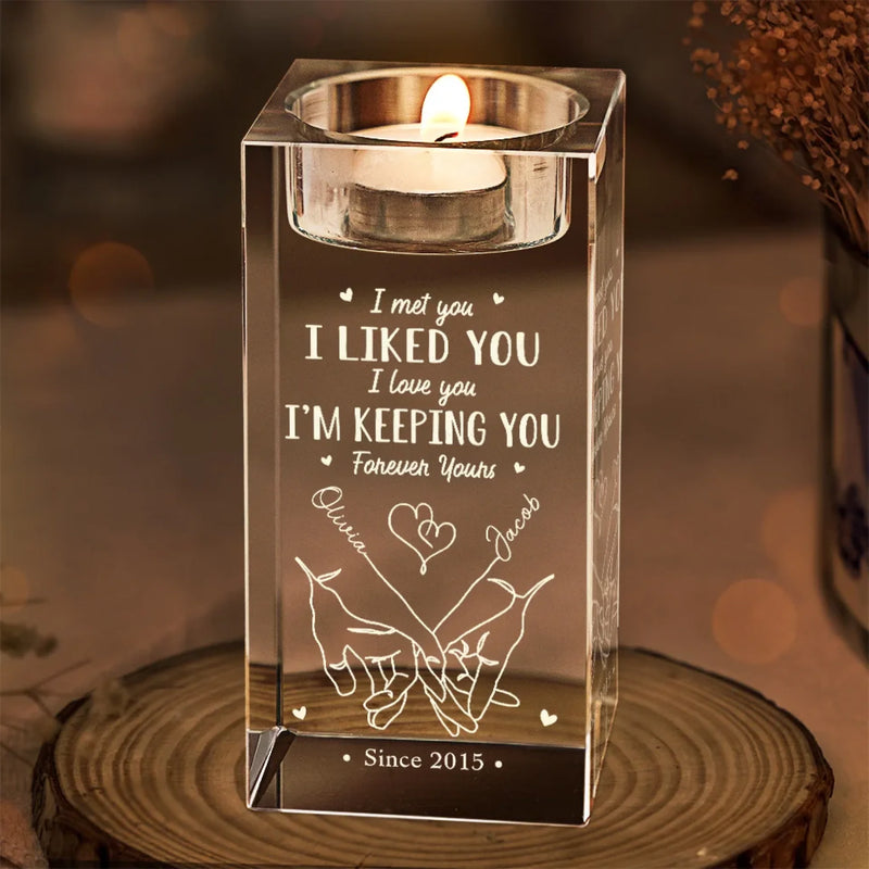 I'm Keeping You Forever Yours - Couple Personalized Custom 3D Crystal Photo Laser Engraved, Crystal Candle Holder - Gift For Husband Wife, Anniversary