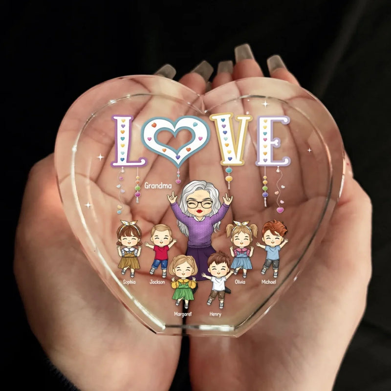 Life Is Better With Grandma’s Love - Family Personalized Custom 3D Crystal Heart Shaped - Mother's Day, Gift For Mom, Grandma
