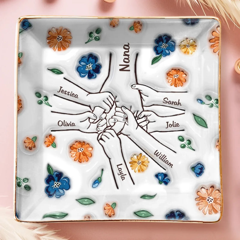 Stronger Together, Forever - Family Personalized Custom 3D Inflated Effect Printed Full-Print Jewelry Dish - Mother's Day, Gift For Mom, Grandma