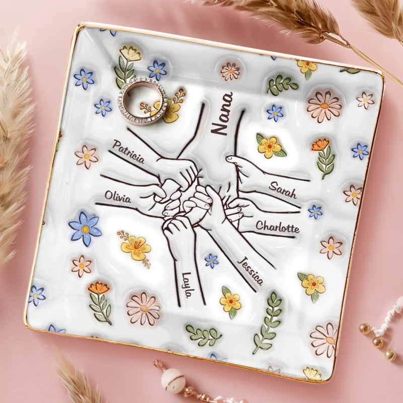 Love Ties Us Together - Family Personalized Custom 3D Inflated Effect Printed Full-Print Jewelry Dish - Mother's Day, Gift For Mom, Grandma