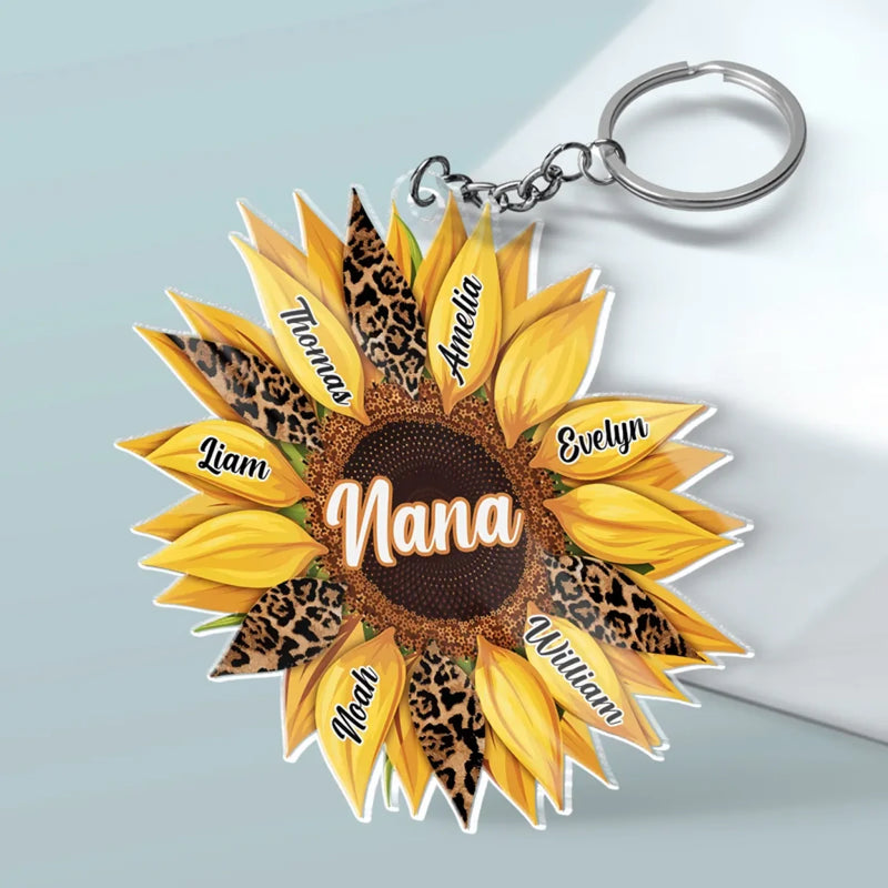 Family Blooms, Heart Glows - Family Personalized Custom Shaped Acrylic Keychain - Mother's Day, Gift For Mom, Grandma