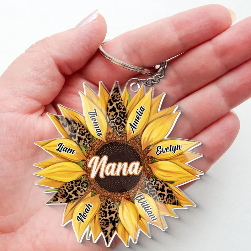 Family Blooms, Heart Glows - Family Personalized Custom Shaped Acrylic Keychain - Mother's Day, Gift For Mom, Grandma
