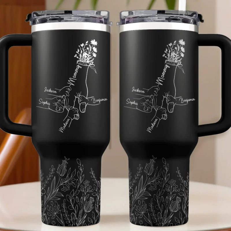 The Hands That Raised Us, The Love That Guides Us - Family Personalized Custom Engraved 40oz Tumbler With Handle - Mother's Day, Gift For Family