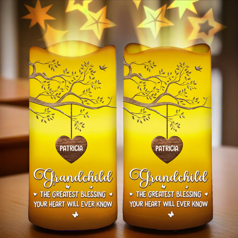 Where Love Grows, Grandkids Blossom - Family Personalized Custom LED Projection Flameless Candle - Gift For Grandma, Grandpa, Grandkid