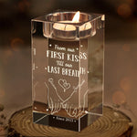 Our Love Story Never Ends - Couple Personalized Custom 3D Crystal Photo Laser Engraved, Crystal Candle Holder - Gift For Couple, Husband, Wife