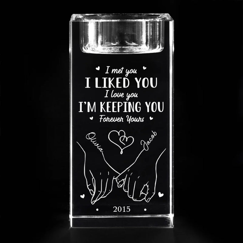 Our Love Story Never Ends - Couple Personalized Custom 3D Crystal Photo Laser Engraved, Crystal Candle Holder - Gift For Husband Wife, Anniversary
