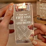 Our Love Story Never Ends - Couple Personalized Custom 3D Crystal Photo Laser Engraved, Crystal Candle Holder - Gift For Couple, Husband, Wife