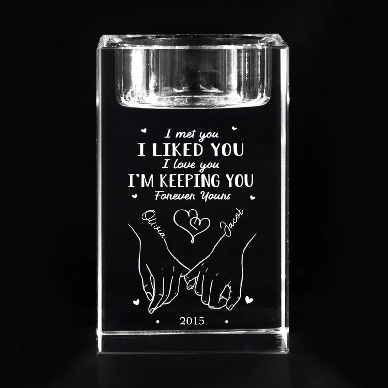 Our Love Story Never Ends - Couple Personalized Custom 3D Crystal Photo Laser Engraved, Crystal Candle Holder - Gift For Husband Wife, Anniversary