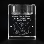 Our Love Story Never Ends - Couple Personalized Custom 3D Crystal Photo Laser Engraved, Crystal Candle Holder - Gift For Couple, Husband, Wife