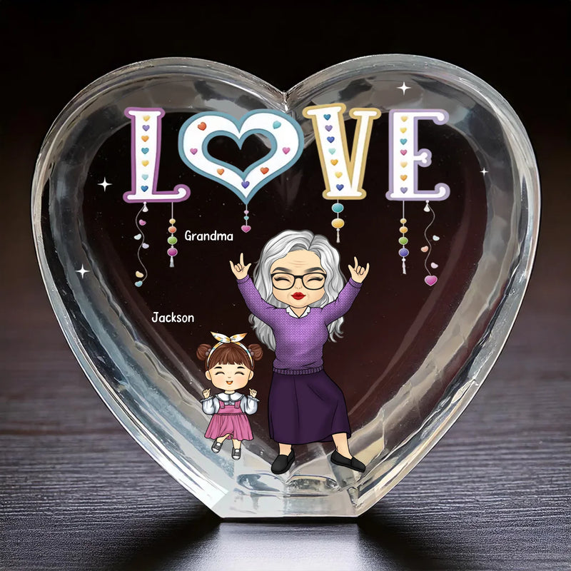 Life Is Better With Grandma’s Love - Family Personalized Custom 3D Crystal Heart Shaped - Mother's Day, Gift For Mom, Grandma