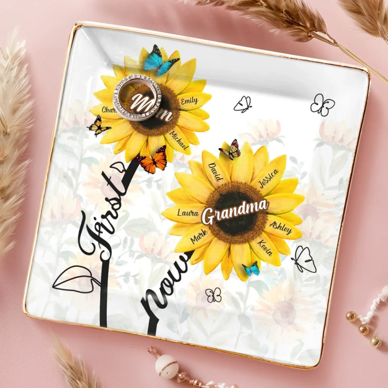 First Mom Now Grandma - Family Personalized Custom Full-Print Jewelry Dish - Mother's Day, Gift For Mom, Grandma