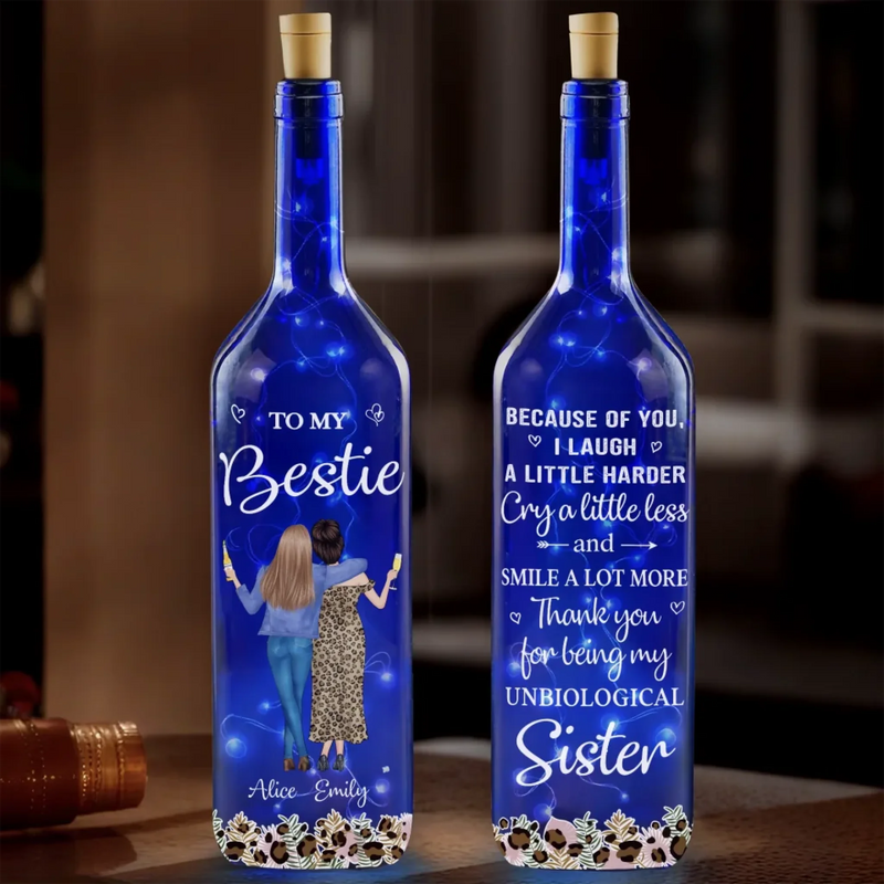 More Than Friends, We’re Family - Bestie Personalized Custom Blue Bottle Lamp - Gift For Best Friends, BFF, Sisters