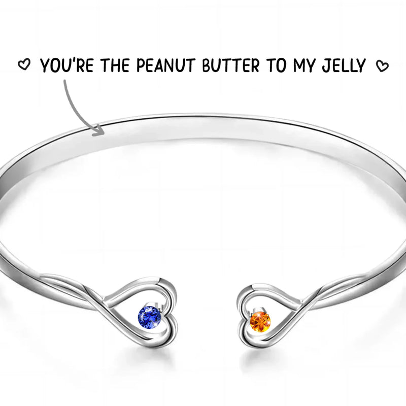 Friendship Lasts Forever - Bestie Personalized Custom Engraved Infinity Heart Bangle With Birthstones - Gift For Best Friends, BFF, Sisters