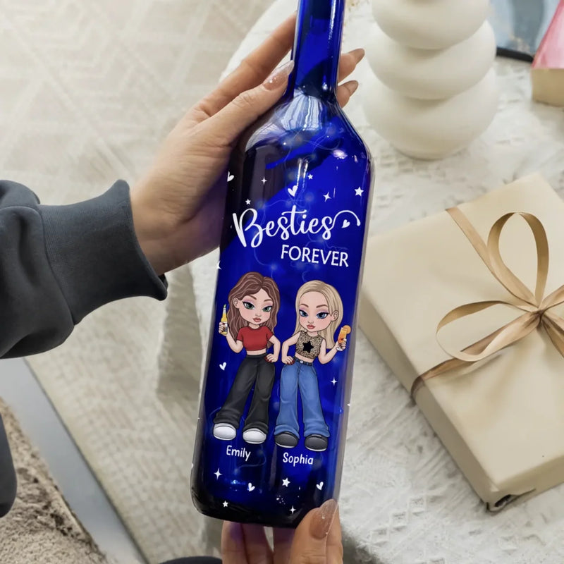 Memories Countless, Friendship Priceless - Bestie Personalized Custom Blue Bottle Lamp - Gift For Best Friends, BFF, Sisters