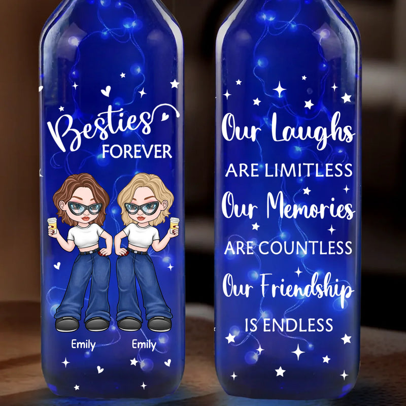 Memories Countless, Friendship Priceless - Bestie Personalized Custom Blue Bottle Lamp - Gift For Best Friends, BFF, Sisters