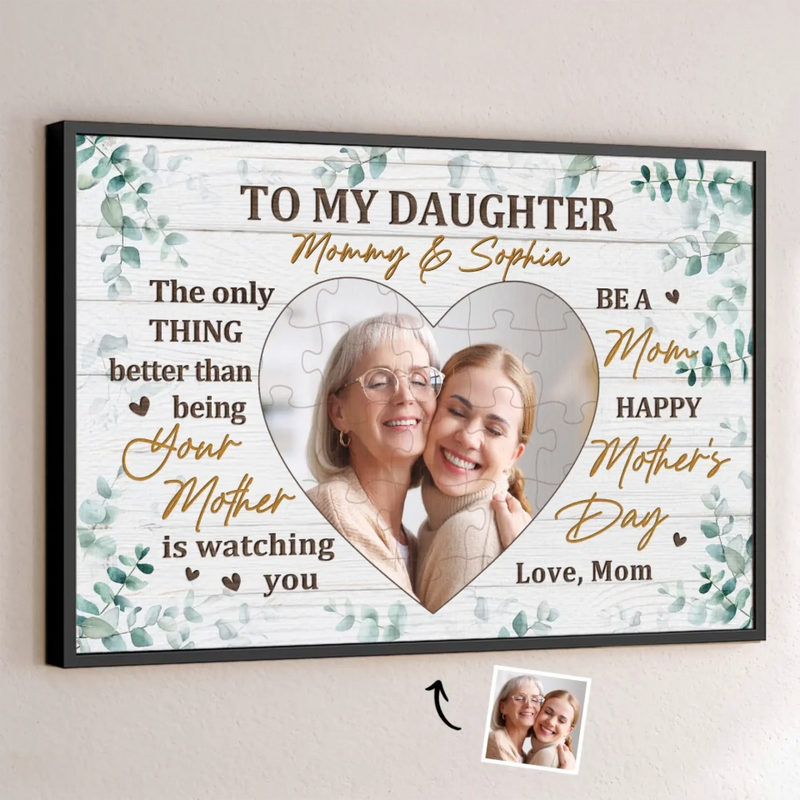 Custom Photo To My Daughter, With Love And Pride - Family Personalized Custom Horizontal Poster - Mother's Day, Gift For Mom, Daughter